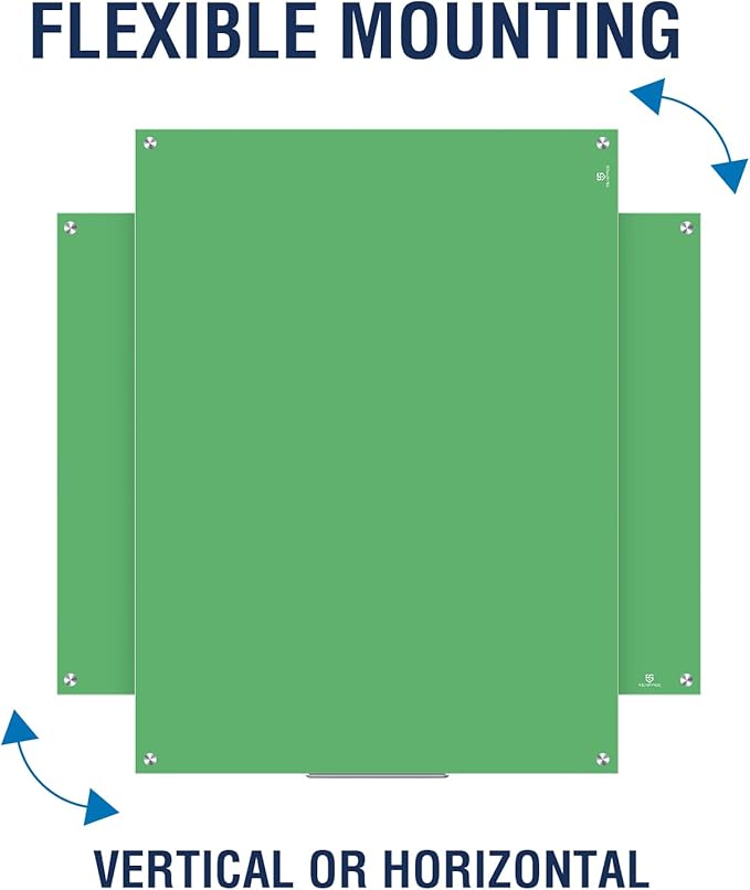TSJ OFFICE Glass Dry-Erase Board - 48 x 36 Inches Wall Mounted Magnetic Whiteboard, Large Frameless Glass White Board for Office, Home & School, Green