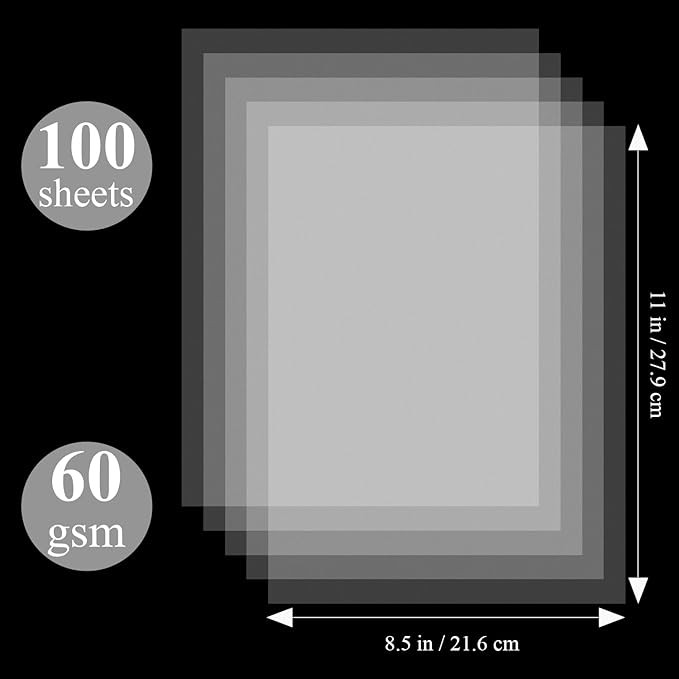 Tracing Paper for Drawing, 8.5”x11 Trace Paper, 100 Sheets (38 lb/ 60 GSM) Translucent Vellum Paper, Tracing Paper Pad for Sketching, Drawing, Overlaying Images, Vellum Art Papers.