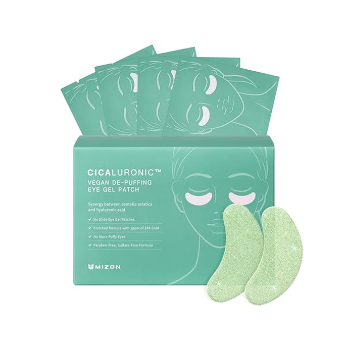 MIZON Cicaluronic Vegan De-puffing Eye Gel Patch, 24K Gold & Cica Under Eye Mask by MIZON