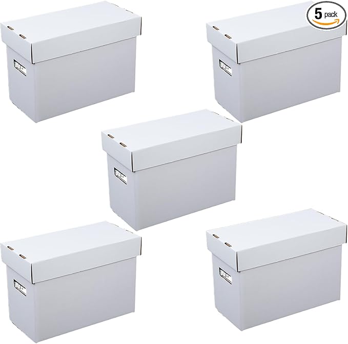 PIT66 5 Pcs Comic Book Storage Boxes, Holds 150-175 Comics Each, Collapsible, Stackable, Moistureproof, White, 15.83"L x 11.42"W x 7.87"H