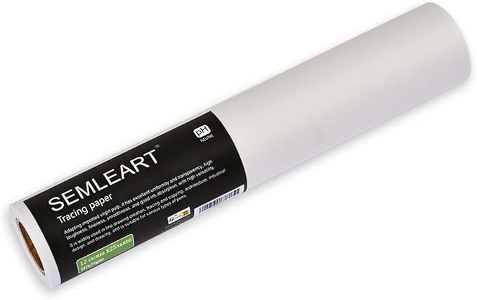 SEMLEART Trace Paper roll 12 inch x 25 Yard,32lb/50gsm,Translucent White tracing Paper for Drawing, Sketching，Sewing Pattern Gift Wrapping,Dressmaking - Sketch & Drafting Paper roll