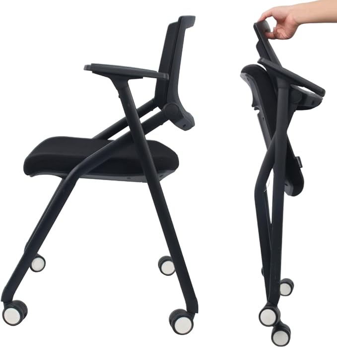 40 Pack Chairs Stackable Conference Room Chairs with Wheels and Paddle, Ergonomic Mesh Back and Arms for Home Office Desk Folding Chairs (20 Boxes)