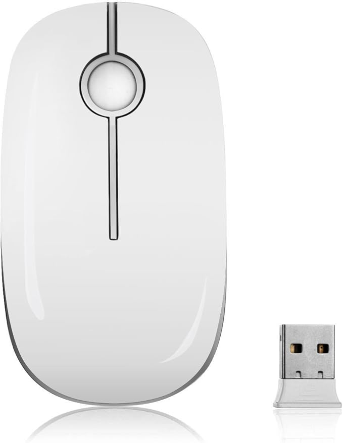 VssoPlor Wireless Mouse, 2.4G Slim Portable Computer Laptop Mouse with Nano Receiver Quiet Silent Optical Mice for Notebook, PC, Laptop, Computer-White and Silver