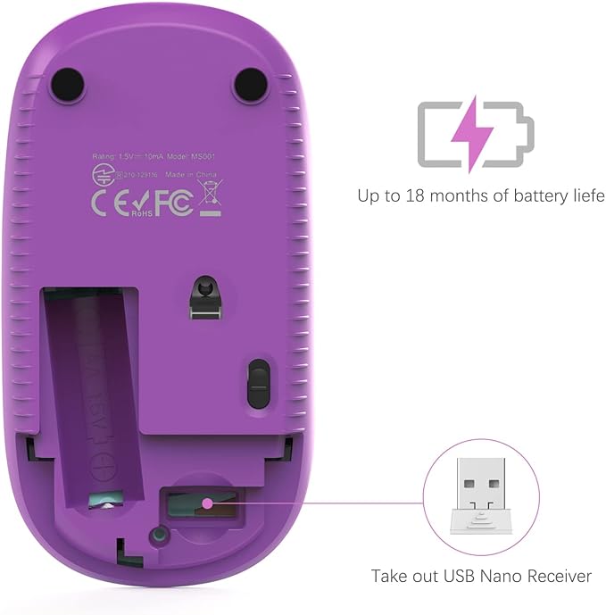 VssoPlor Wireless Mouse, 2.4G Slim Portable Computer Laptop Mouse with Nano Receiver Quiet Silent Optical Mice for Notebook, PC, Laptop, Computer-Gradient Purple