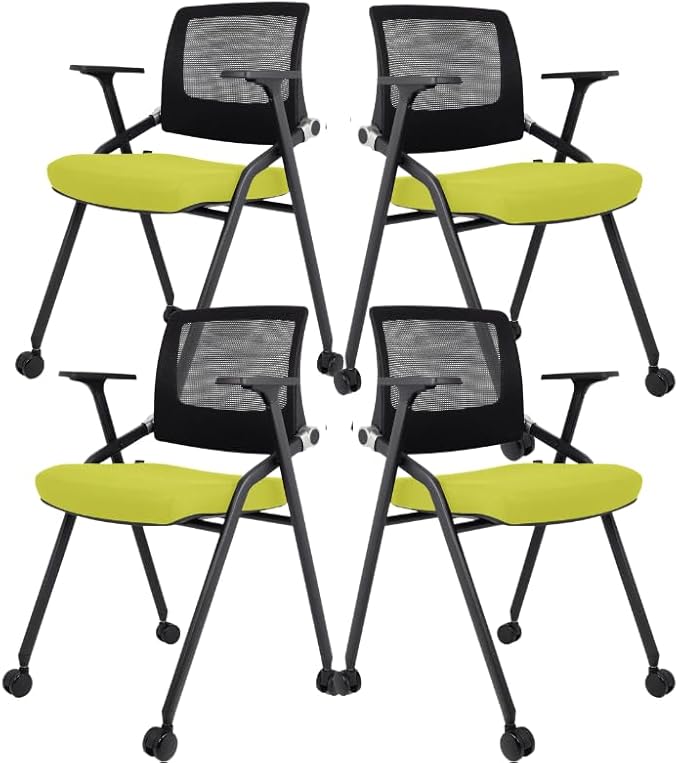 SLKJChr 4 Pack Foldable Office Chairs with Wheels, Mesh Back, Arms and Portable - Folding Office Chairs for Conference Room Chair, Office Guest & Reception & Meeting Chair - (Green) 300 lbs.
