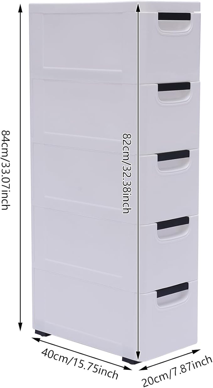 YARDOMGAR 5-Drawer Storage Cabinet with Removable Drawers - 7.87x15.75×33.07in White PP Vertical Plastic Storage Drawers for Toys & Home Decor, 22lbs Capacity (B-White)