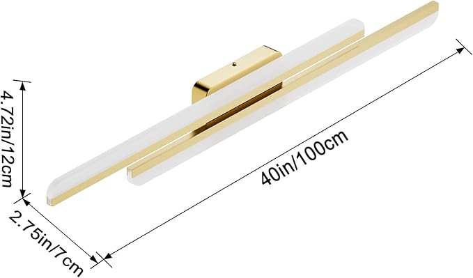 Ralbay 40" Modern LED Gold Vanity Lights 40W Frosted Aluminum Gold Bathroom - Image 5