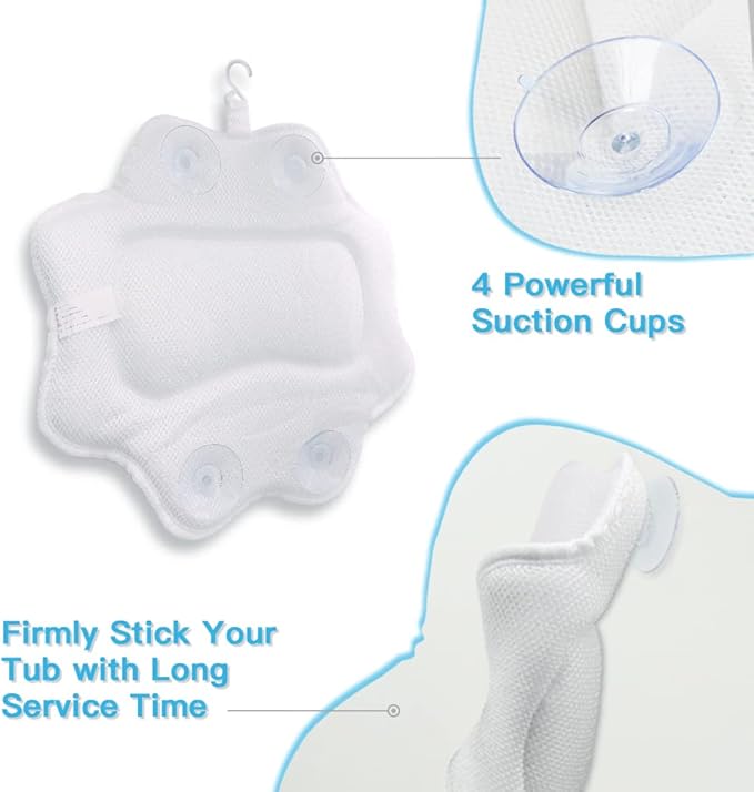 Beautybaby Bathtub Spa Pillow, Non-Slip 4 Strong Suction Cups, Bath Pillows - Image 6