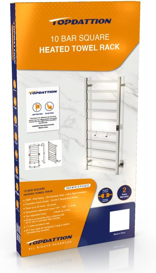 Topdattion Smart Wireless Electric Towel Warmer | Blade Thin 10 Bar Design | - Image 4