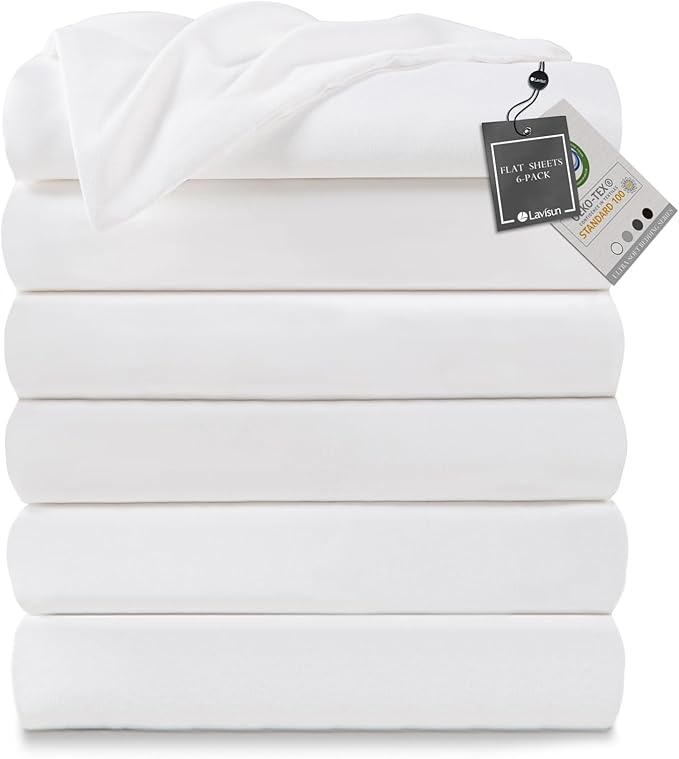 Lavisun California King Flat Sheet 6 Pack Soft Brushed Microfiber Bedding Sheets by Lavisun