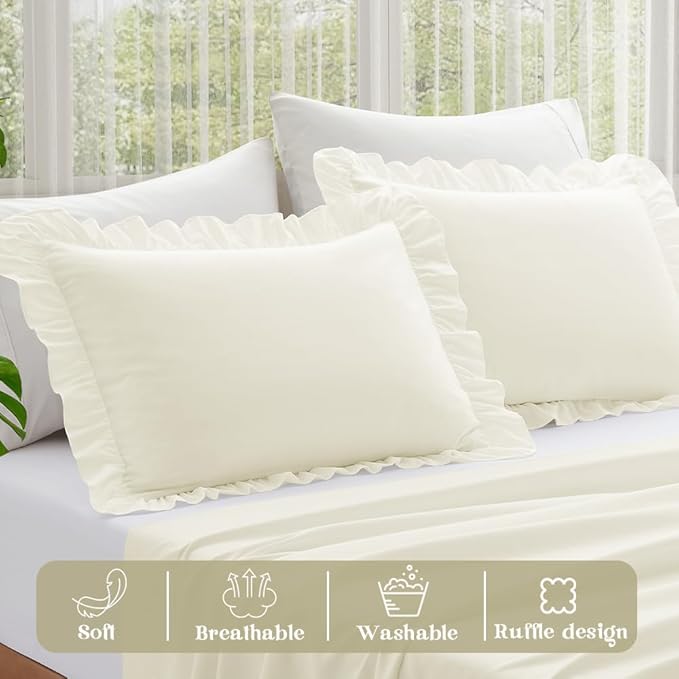 KKJIAF Ruffle Pillow Cases Queen Size Set of 2, Ruffled Pillow Covers - Image 4