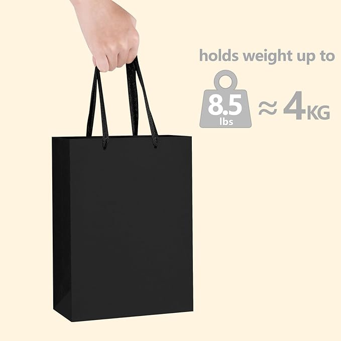BagDream Black Gift Bags with Handles 8x4x11 Inch 50pcs Black Kraft Paper Bags Bulk, Medium Birthday Wedding Party Shopping Retail Merchandise Paper Sacks