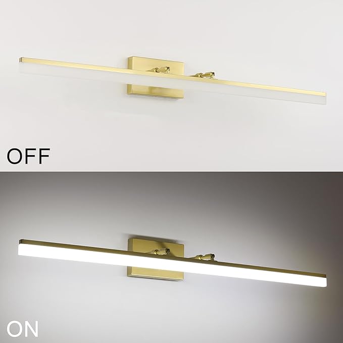 Aipsun Brushed Brass Vanity Light Fixtures 40inch Modern LED Bathroom Fixtures - Image 4