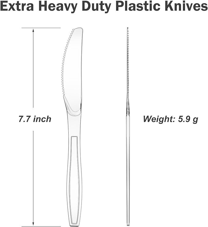 Dealusy 300 Count Extra Heavy Duty Clear Plastic Knives Disposable, BPA-Free, Heat Resistant, Solid and Durable Disposable Knives Bulk, Premium Plastic Knives heavy duty for Party Supply