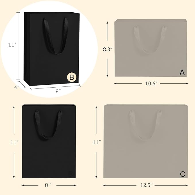 BagDream Black Gift Bags with Handles 8x4x11 Inch 50pcs Black Kraft Paper Bags Bulk, Medium Birthday Wedding Party Shopping Retail Merchandise Paper Sacks