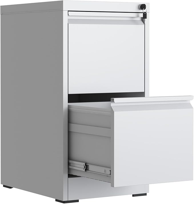 Reegangfa 2 Drawer File Cabinet with Lock, Metal Vertical Filing Cabinet, Lockable Heavy Duty Steel Small File Cabinets for Home Office, for A4 Legal/Letter Size Storage, White, Assembly Required