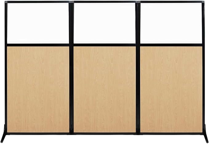 Versare Workstation Partition | Portable Wall Divider | Modern Office Cubicle | Free Standing Privacy Screen | Flexible Work Space | 99" x 70" Natural Maple Wood Grain Panels with Clear Window