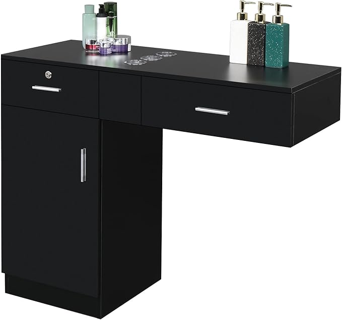 Wall Mount Styling Station for Hair Stylist, Wooden Hair Salon Station Storage by Unknown