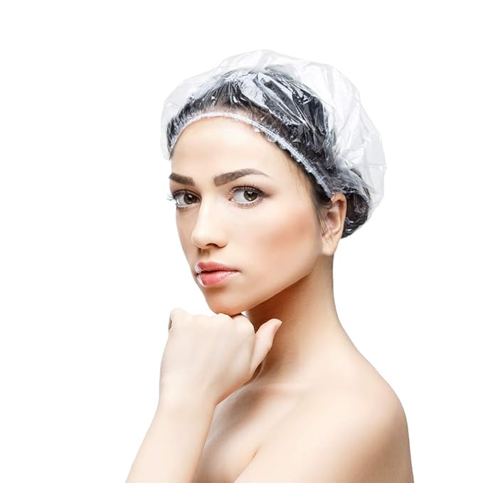 50PCS Disposable Shower Caps, Plastic Clear Thickening Bath Hair Cap and Thick - Image 7