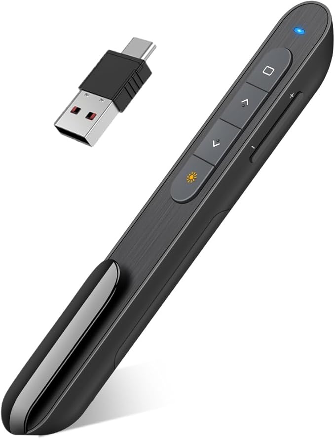 Wireless Presenter Remote Presentation Clicker for Powerpoint Presentations, RF 2.4GHz USB A and USB C Slide Clicker for Mac Laptop PC Computer with Volume Control