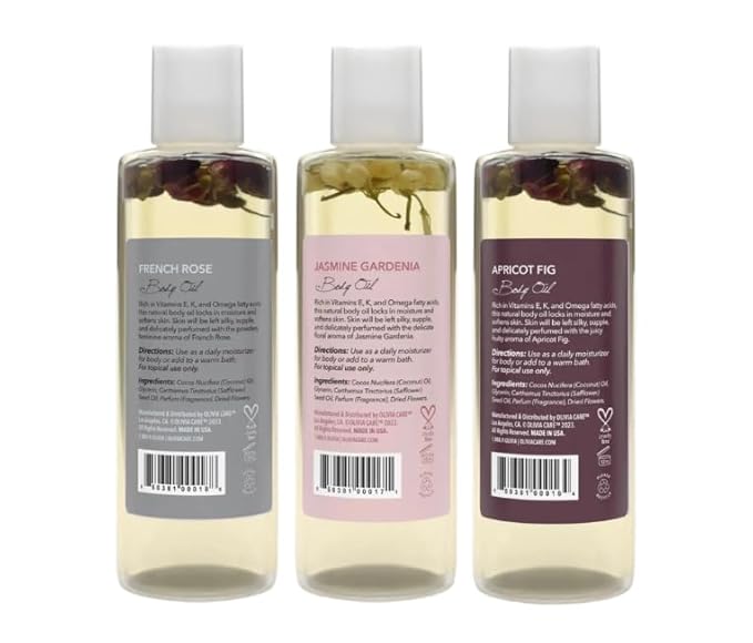 Olivia Care 3 Pack Body Oils: Apricot Fig, French Rose, Jasmine Gardenia - Image 9