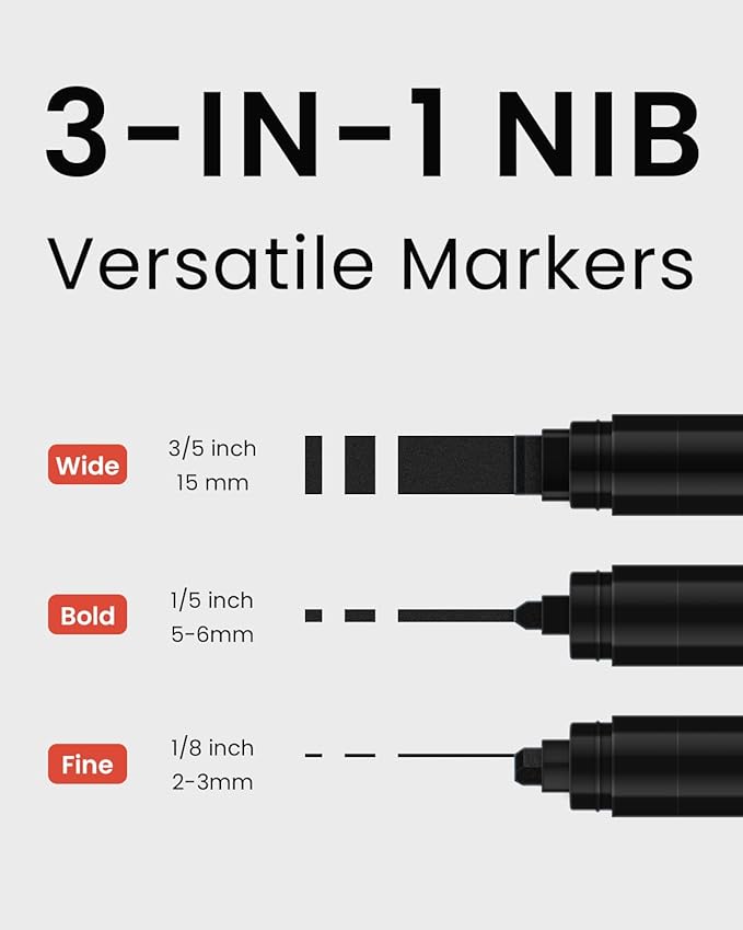 BIGTHUMB Black Poster Markers Jumbo: 5 Pcs 15mm Wide Tip Thick Acrylic Paint Pen Large Permanent Calligraphy Markers for Rock Painting, Stone, Poster, Canvas, Glass, Wood, Ceramic