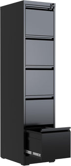 Reegangfa 5 Drawer File Cabinet with Lock, 18" D Metal Vertical File Cabinets, Steel File Storage Cabinets for Home Office, Hanging A4 Legal/Letter Size Narrow Filing Cabinet, Assembly Required