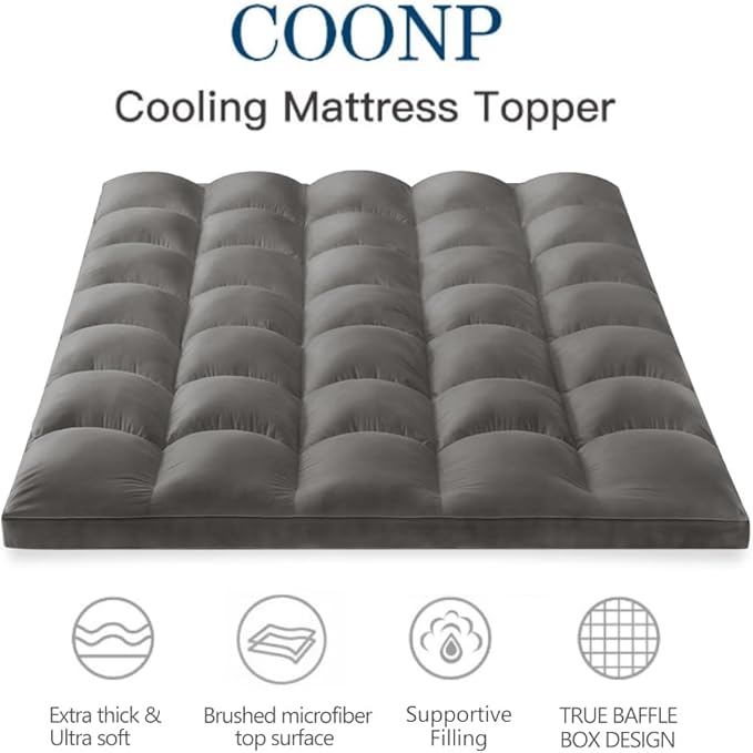 COONP Full Mattress Topper, Extra Thick Pillowtop, Cooling Plush Mattress Pad - Image 2