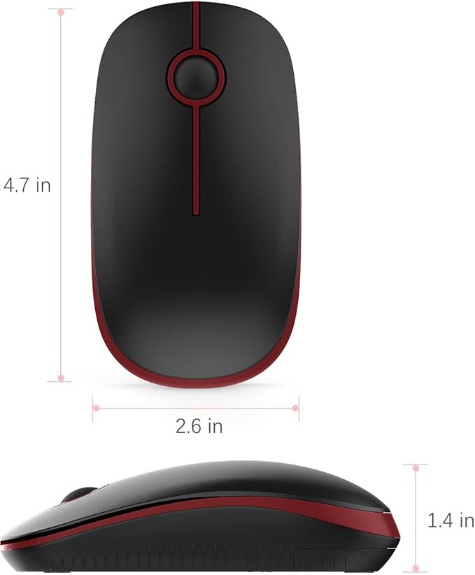 VssoPlor Wireless Mouse, 2.4G Slim Portable Quiet Computer Mice with Nano Receiver for Notebook, PC, Laptop, Computer-Black and Wine Red