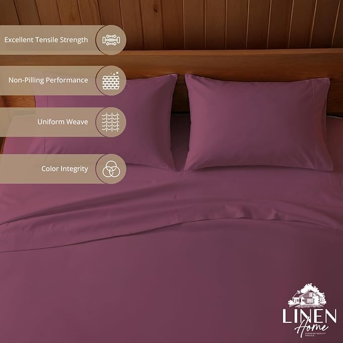 Linen Home 100% Cotton Percale Sheets Full Size, Damson Berry, Deep Pocket - Image 2