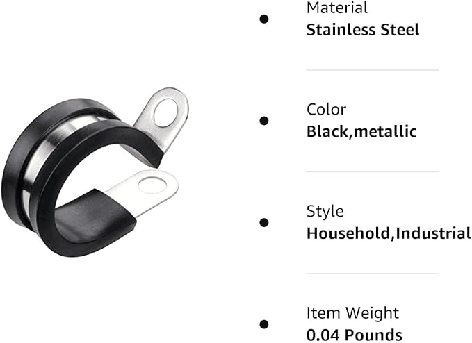 LOKMAN 20 Pack 1/2 Inch Stainless Steel Cable Clamp, Rubber Cushioned Insulated Clamp, Conduit Wire Holder Strap Clips for Tube, Pipe or Wire Cord Installation