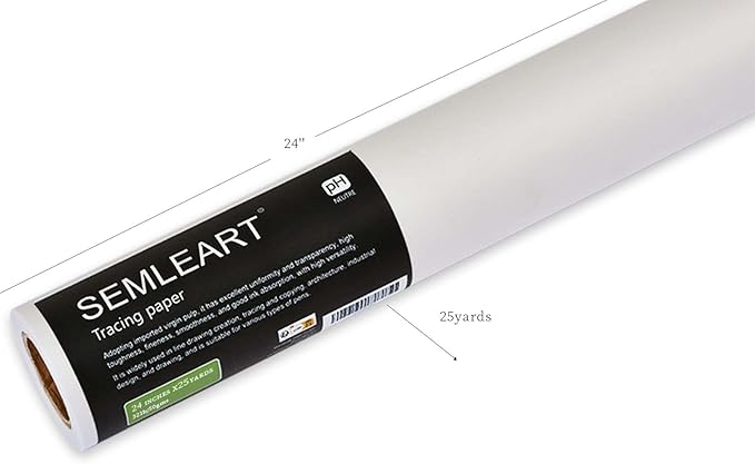 SEMLEART Artit's Tracing Paper roll,32lb/50gsm, 24 inch x 25 Yard,Translucent Tracing Paper for Pencil, Marker and Ink - Trace Images, Sketching,Drawing