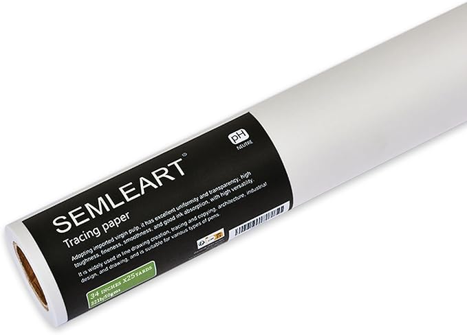 SEMLEART Artit's Tracing Paper roll,32lb/50gsm,34 inch x 25 Yard,Translucent Tracing Paper for Pencil, Marker and Ink - Trace Images, Sketching,Drawing