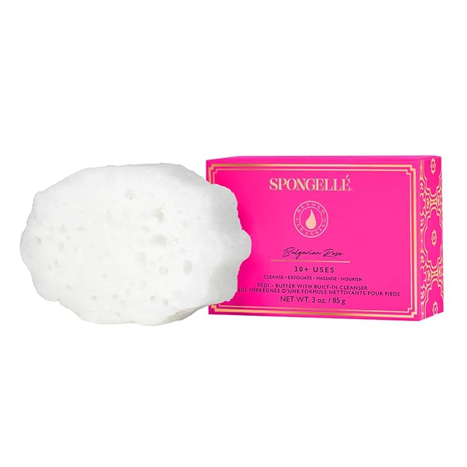 Spongellé Bulgarian Rose Pedi Buffer Bath Sponge | Exfoliating Foot & Heel by Spongell%C3%A9