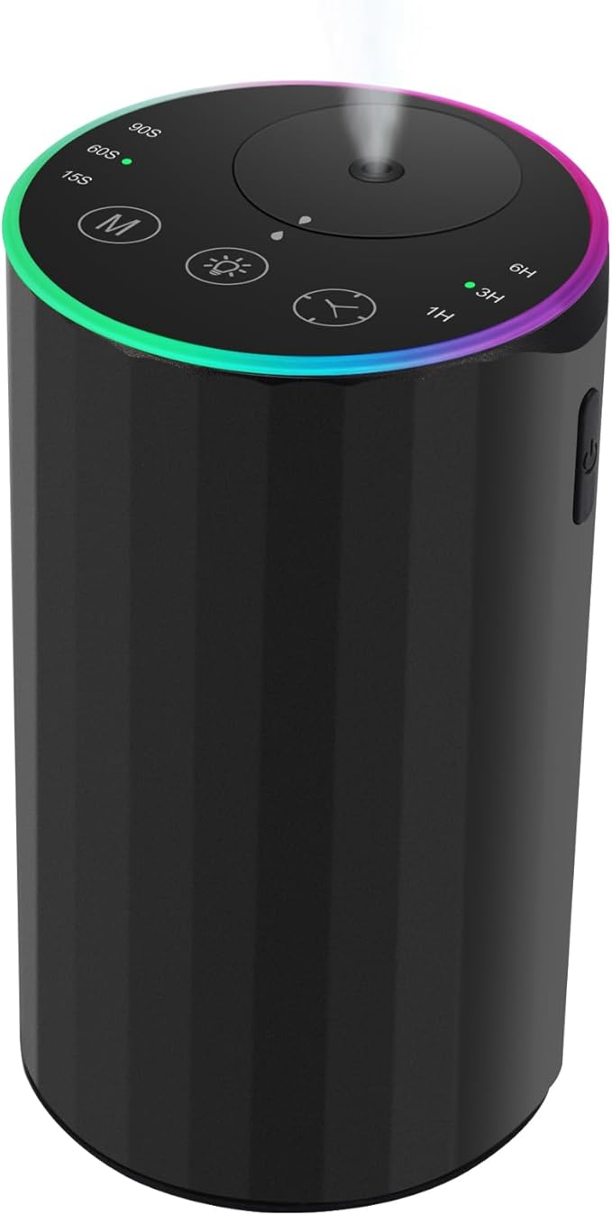Waterless Essential Oil Diffuser, 7 Colors LED Light, Battery Powered Mini by konchile