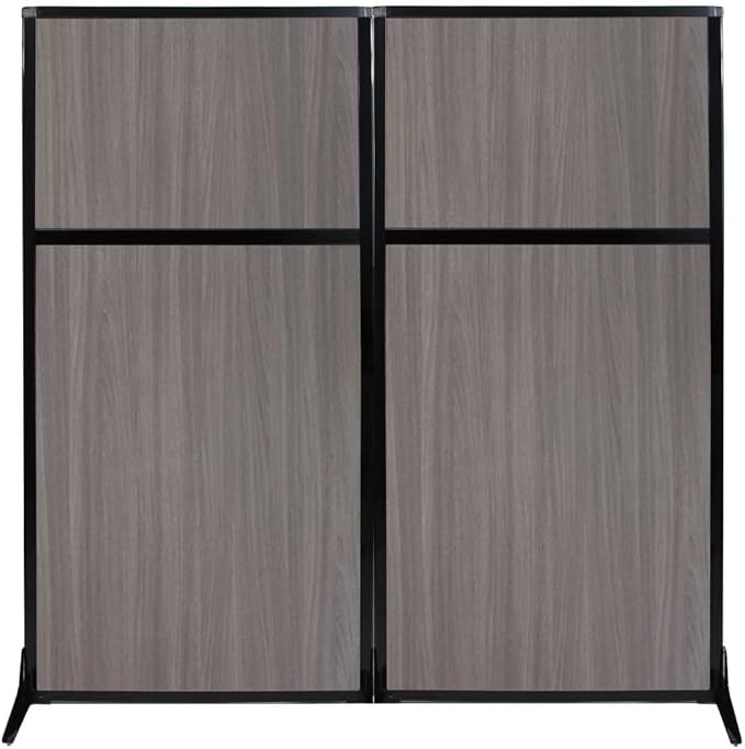 Versare Workstation Partition | Portable Wall Divider | Modern Office Cubicle | Free Standing Privacy Screen | Flexible Work Space | 66" x 70" Gray Elm Wood Grain Panels No Window