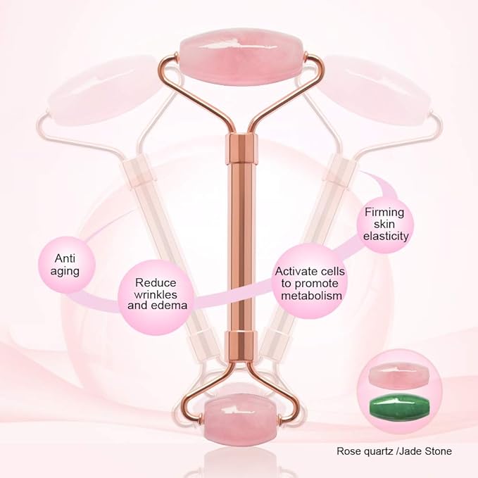 2 Pack Jade Facial Roller & Rose Quartz Face Roller - Image 2