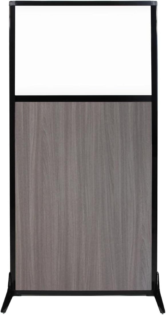Versare Workstation Partition | Portable Wall Divider | Modern Office Cubicle | Free Standing Privacy Screen | Flexible Work Space | 33" x 70" Gray Elm Wood Grain Panels with Clear Window