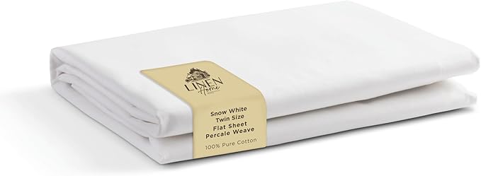Linen Home 100% Cotton Percale 1 Flat Sheet, Twin Size by LINENHOME