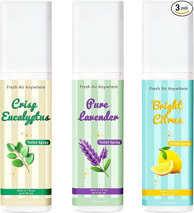 Toilet Spray, Eucalyptus & Lavender, 3 Pack 1.7 fl oz each, Bathroom Odor by AQUABLANCE