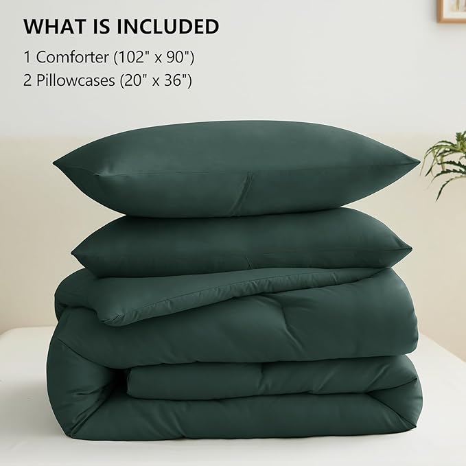 CozyLux King Size Comforter Set Forest Green, 3 Pieces Solid Comforters King - Image 6