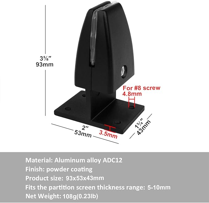 YIDU69Q 8 Pcs Sneeze Guard Support Clamp, Adjustable Office Desk Divider Clip, Black, Aluminum