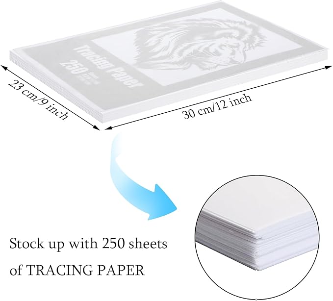 Tenare 250 Sheets Tracing Paper for Drawing Light up Tracing Paper Pad Translucent Sketching Drawing DIY Crafts Painting Works(White,9 x 12 Inch)