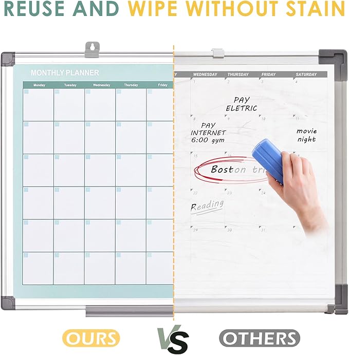 MAKELLO Dry Erase Calendar for Wall 24" x 18", White Board Calendar with Next Month for Office, Family, Kitchen and Bedroom