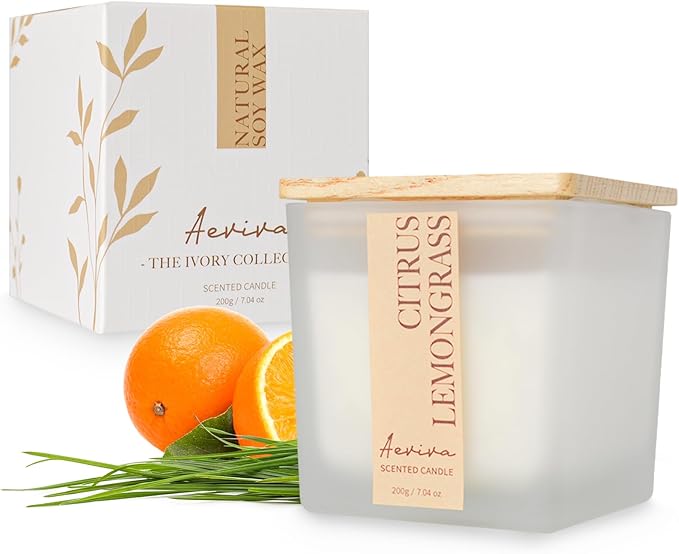Scented Candle, 7.04 oz Citrus & Lemongrass Aromatherapy Candle, Natural Soy Wax by Aeviva