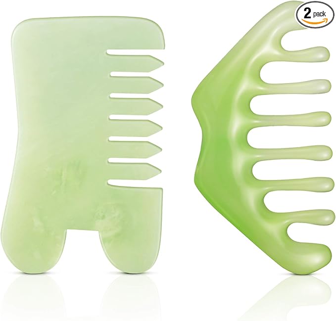 Geiserailie 2 Pcs Jade Combs Esthetician Supplies Massage Stone Hair Gua Sha by Geiserailie
