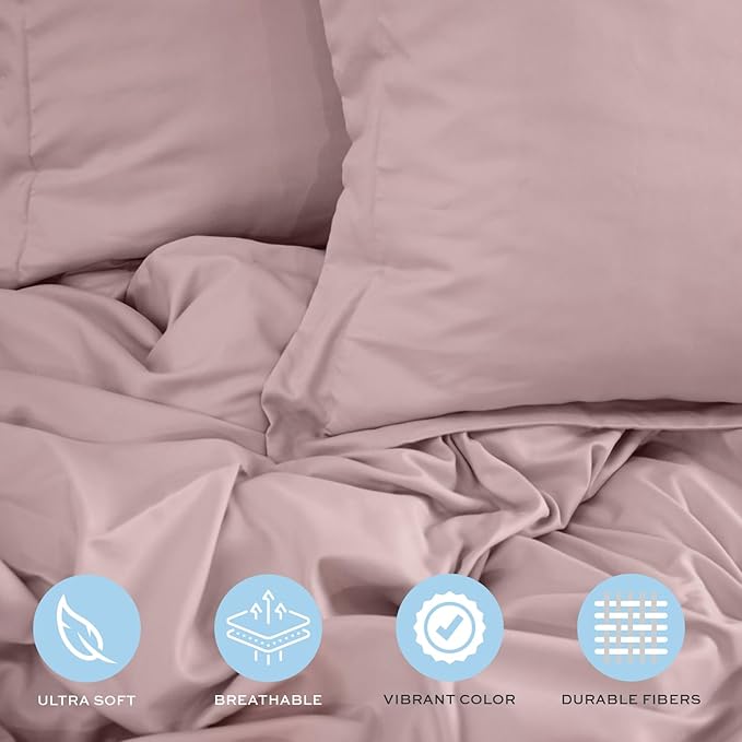 White Classic Pink Duvet Cover King Size, Microfiber Duvet Cover - Image 4