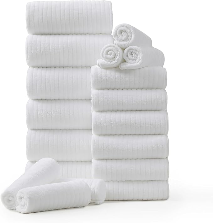 18 Piece Family Bath Towel Set Include 6 Bath Towels, 6 Hand Towels and 6 by Hailea