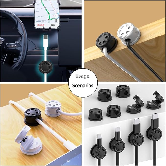 ITUGOU 11PCS Cable Management Cord Holder Organizer, Magnetic Cable Clips Adhesive Wire Keeper, Under Desk for Bedside Nightstand Table Desktop USB Wall Car Office Workspace Accessories (White)