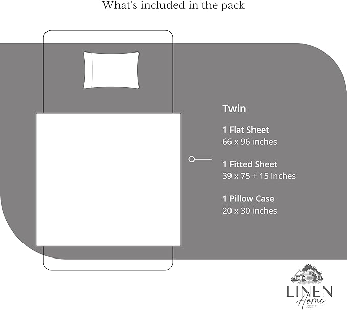 Linen Home 100% Cotton Percale Sheets Twin Size, Smoky Charcoal, Deep Pocket - Image 6